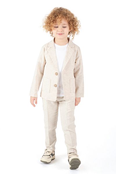 Merdia Kids Boy's Suit (Jacket, T-Shirt and Drawstring Pants) Cream