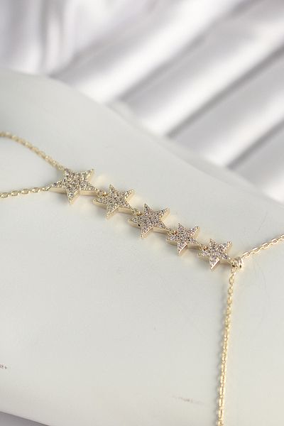 Mu Art Ahşap Brass Gold Color Zircon Stone Star Model Women's Şahmeran