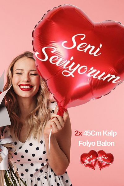 Baloncu Dede 2 Pieces of Foil Balloons with I Love You Written 45cm Foil Balloon Special Day Balloon for Lover