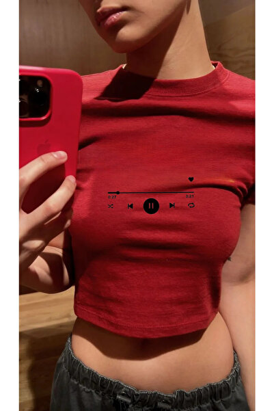 Bravebell Red Music Spoti Model Women's Crop Body T-Shirt