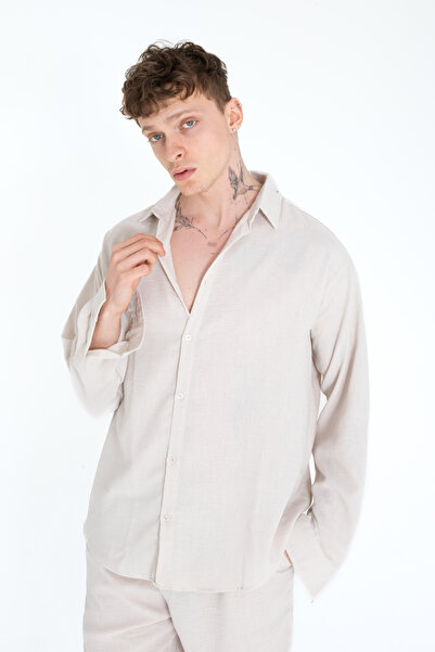 İMVAGO Μπεζ Oversize Ανδρικό Πουκάμισο
