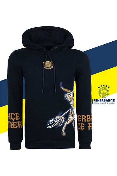 Fenerbahçe Оригинален лицензиран мъжки суитшърт с качулка и щампа на бик Kadıköy