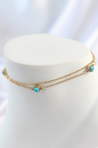 SeyCey.co 316L Steel Gold Color 2 Piece Chain Blue Stone Model Women's Anklet