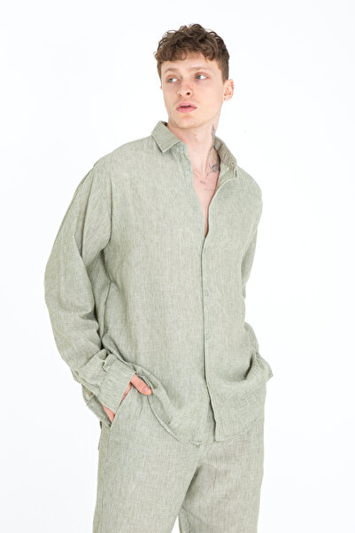 İMVAGO Ανδρικό πουκάμισο Khaki Flamed Oversize