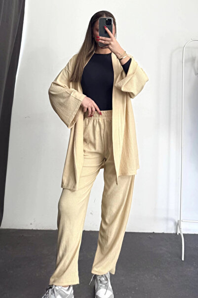 YAKAMEL Γυναικείο καλοκαιρινό σετ κιμονό με σούπερ ψηλή μέση και ντραπέ σχέδιο