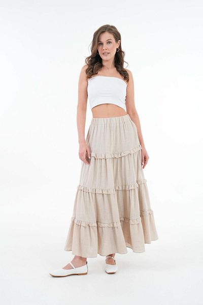 minaaise Women's Stone 100% Cotton Self Patterned Long Skirt 29091