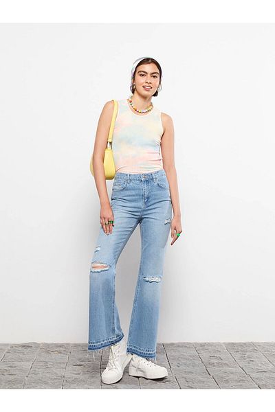 LC Waikiki LCW Jeans Γυναικείο τζιν παντελόνι INDIGO High Waist Mars Flare