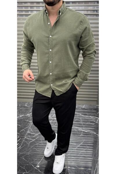 MODA HAKİ YEŞİL KRİNKIL OVERSİZE GÖMLEK