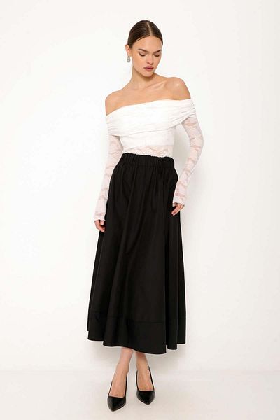 Coral Detailed Boat Neck Ecru Lace Blouse
