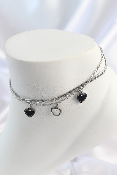 SeyCey.co 316L Steel Silver Color 2 Piece Italian Chain Model Hanging Heart Model Women's Anklet