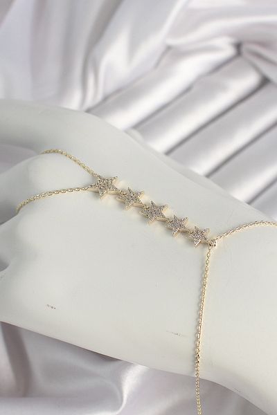Mu Art Ahşap Brass Gold Color Zircon Stone Star Model Women's Şahmeran