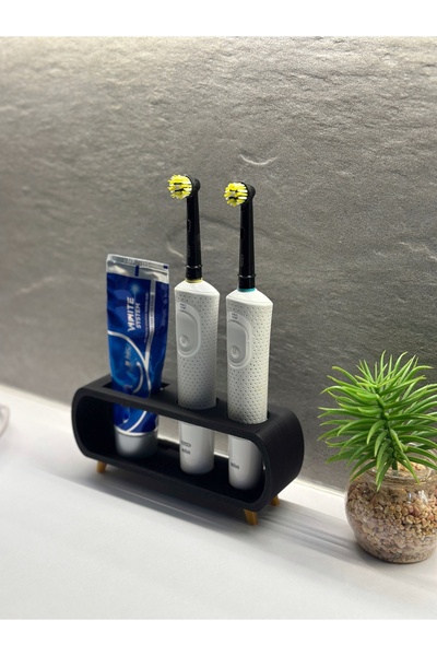 3D DESİNG MARKET Pilli Ve Şarjlı Diş Fırçası Tutucu Stand Diş Macunluk Siyah ...