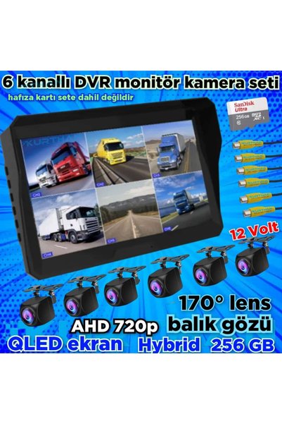 Twogo 6 AD 170 DERECE BALIK GÖZÜ LENS AHD 720P KAMERA QLED EKRAN 10'' DVR MONİTÖR 12 V 256 GB