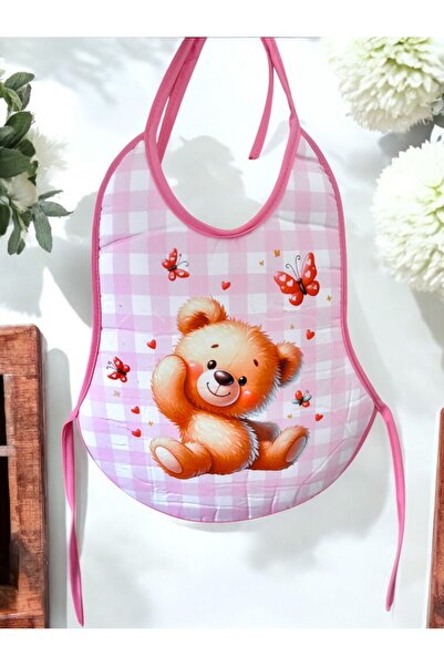 BETSY STUDIO Liquid Proof Teddy Bear Patterned Baby Bib Pink