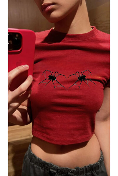 Bravebell Red Heart Making Spider Spider Model Women's Crop Body T-Shirt