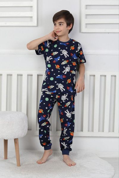 bunny hopp Costum de pijama de vară cu mânecă scurtă pentru băiat, 100% bumbac - tematică planetă și spațiu