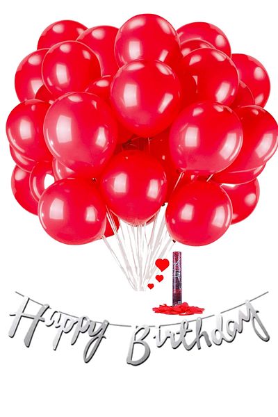 Baloncu Dede Red Balloon Latex 20 Pcs Confetti Happy Birthday Helium Banner Compatible Balloon Lover and Special Occasion
