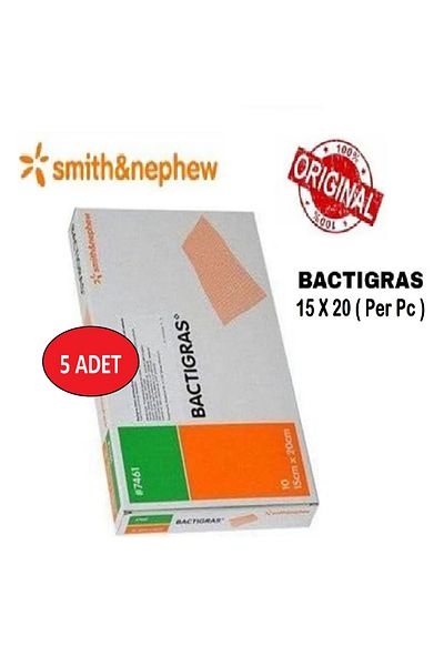 SMİTH & NEPHEW Antiseptic Bactigras Tulle Wrap - Wound Care Cover 15cm X 20cm (5 Pcs) 2027 Ref 7461