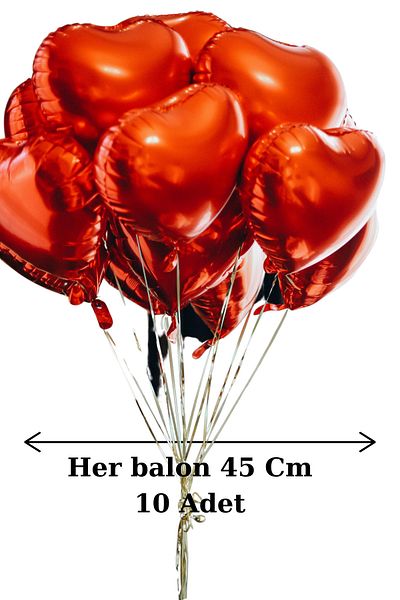 Baloncu Dede Heart Patterned 10 Pieces Red Foil Helium Balloon 1 Piece Love Balloon Balloon for Lover and Special Day