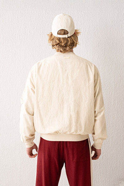 GIESTO Linen Bomber Beige Jacket