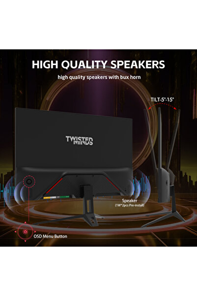 Twisted Minds شاشة ألعاب TM27FHD120IPS Eco Series، 27 بوصة، FHD، 120 هرتز، 1 مللي ثانية، HDMI 2.1، إطار رفيع، أسود