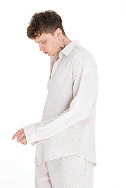 İMVAGO Μπεζ Oversize Ανδρικό Πουκάμισο