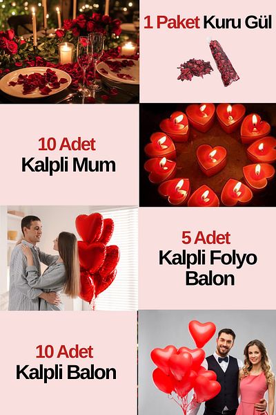 Baloncu Dede 10Pcs Heart Balloon 5Pcs Foil Heart Balloon 10 Heart Candle Dry Rose Helium Compatible Anniversary