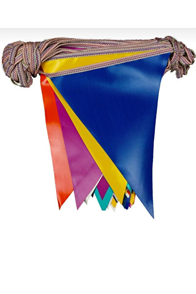 Görkem Toptan 25 Metre Branda Üçgen Flama Bayrak Karışık Çok Renkli Ipe Dizili Vinil Süsleme Bayrağı