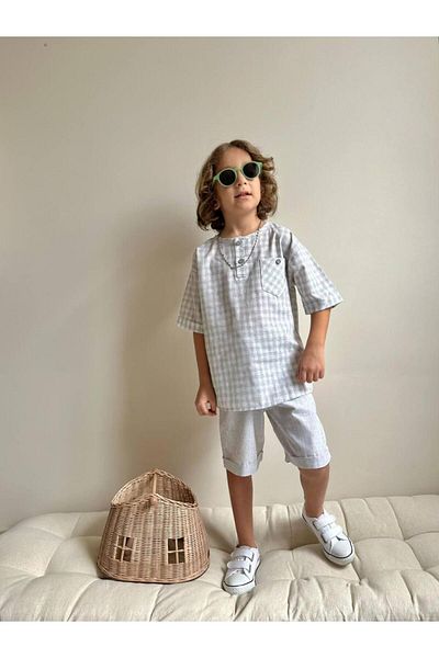 YİGİT BUTİK Yigit Butik Poplin Fabric Boy's Shorts Suit