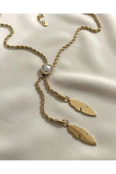 SEO AKSESUAR Elevator Leaf Detailed Twisted Steel Necklace