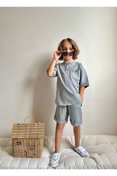 YİGİT BUTİK Poplin Fabric Boy's Shorts Suit