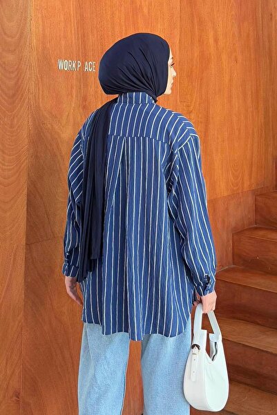 lamelif Single Pocket Striped Shirt - Lamis Indigo