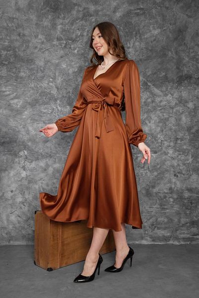 EsSo butik New Season Double Breasted Collar Belted Premium Satin Dress