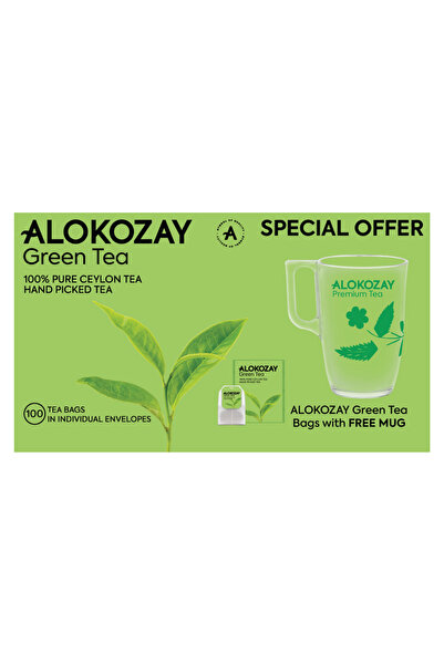 Alokozay شاي أخضر - ١٠٠ كيس شاي مغلف فردي + كوب - إصدار محدود