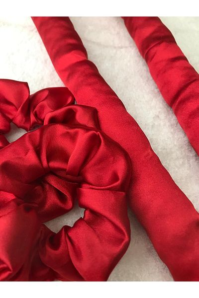 FashionSButik Red Heatless Hair Styling Set Satin Hair Sausage Hair Curler Set Hair Styler