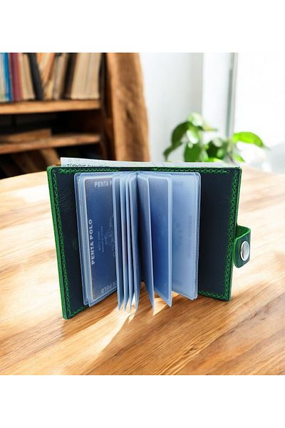 KUVARK Multi-Compartment Transparent Compartment Wallet - Business Card Holder |   Genuine Cowhide |   Handmade