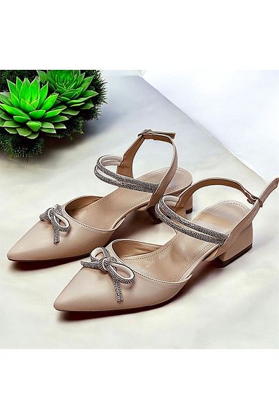 KAFKASLAR AYAKKABI Stone Detailed Pointed Toe Short Heel Daily Evening Dress Shoes