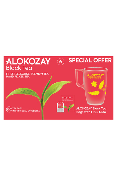 Alokozay شاي أسود فاخر - ١٠٠ كيس شاي مغلف فردي + كوب - إصدار محدود