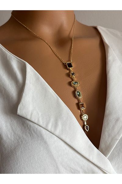 Aka Y Necklace Colorful Stone Necklace