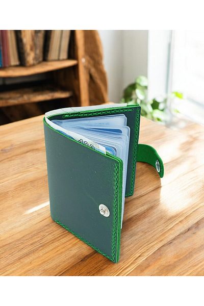 KUVARK Multi-Compartment Transparent Compartment Wallet - Business Card Holder |   Genuine Cowhide |   Handmade