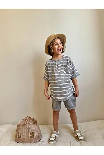 YİGİT BUTİK Yigit Butik Linen Fabric Boy's Shorts Suit