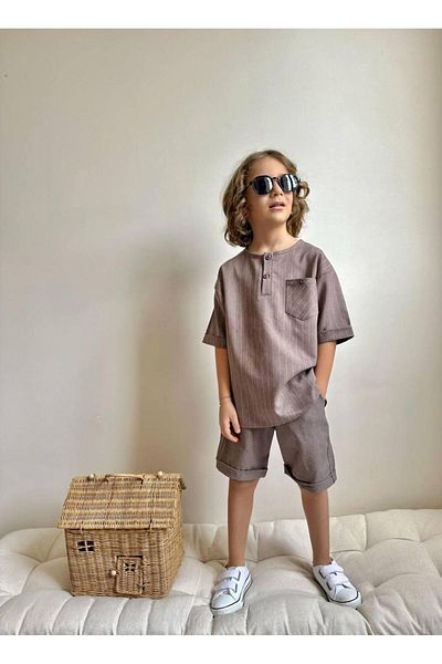 YİGİT BUTİK Yigit Butik Poplin Fabric Boy's Shorts Suit