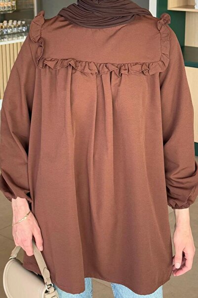 lamelif Λαιμόκοψη, βολάν ώμου και τουνίκ, καφέ σοκολάτας