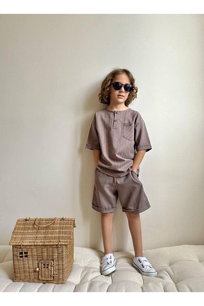 YİGİT BUTİK Yigit Butik Poplin Fabric Boy's Shorts Suit