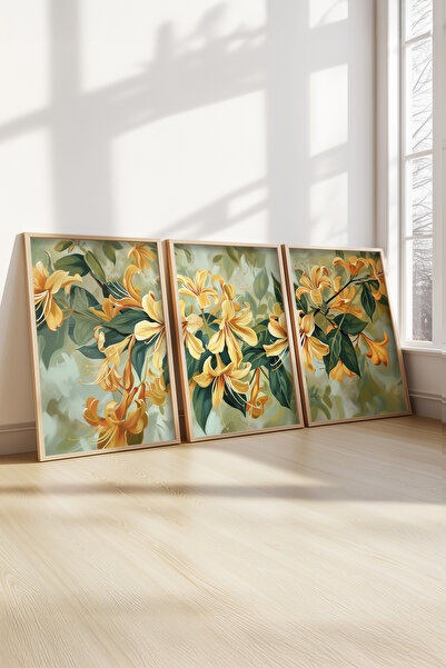 STARYUNA 3-dijelni set slika sa efektom uljane slike, žuti cvet, slike u drve...