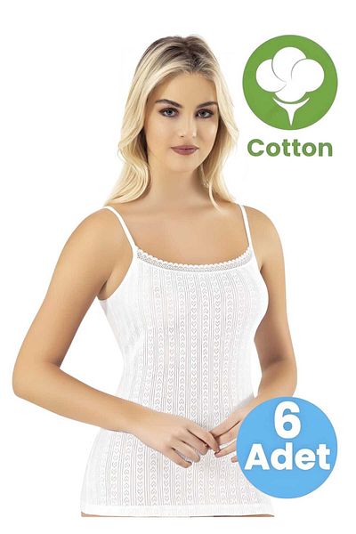 Tezzgelsin Women's 6-Piece Rope Strap Transfer Ribbed Fabric Cotton Undershirt