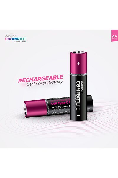 RAFEED AA USB C Rechargeable Lithium Ion Battery Set 4pcs, 5VDC/500mA, 1.5V, 1700mAh, Charging Cable