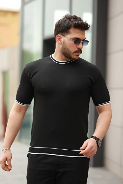 ROBERTO BORNOVA Πλεκτό μπλουζάκι από πολυαμίδιο με ριγέ λαιμόκοψη