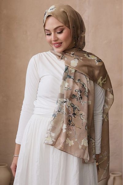 Merve Nayir Van Gogh Pattern Double Sided Imported Voile Silk Shawl 75 X 190 cm