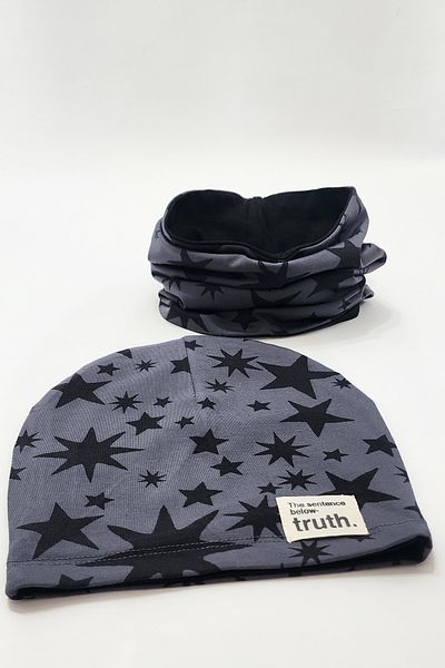 EFFE Star Patterned 100% Cotton Double Sided Combed Cotton Baby Beanie and Neck Collar Set